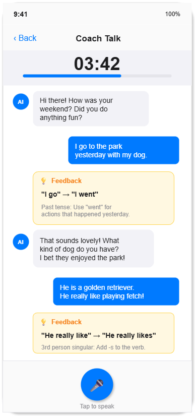 TalkSprint Coach Talk - AIとの英会話セッション中のリアルタイムフィードバック